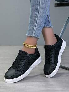 Women's Casual Shoes, Fashion Sneakers, Street Style Lightweight Skateboard Shoes - Black - View 3