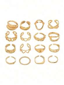 16pcs/Set Punk Style Rings Set, Vintage Geometric Rings Set For Women, Fashionable Personalized Jewelry Gift, Suitable For Daily Outfit And Party Accessories - Gold - View 5