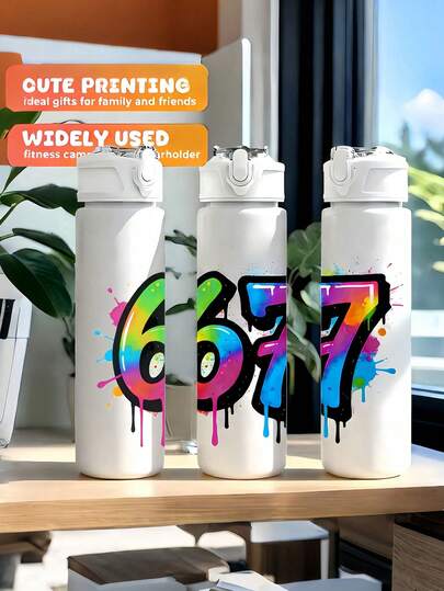 1pc 67oz Travel Mug With Handle Strap, Straw Lid, Cute Pattern, Leak-Proof, Shockproof, Durable, Large Capacity Portable Cup For Outdoor Sports, Hiking, Picnic, Running, Gym, Suitable For Commuting, Gifts For Students, Family, Boyfriend/Girlfriend, Birthday, Graduation, Valentine's Day