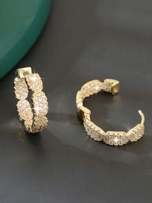 1 Pair Luxury Copper Cubic Zirconia Geometric Round Hoop Earrings, Shiny Elegant Bridal Party Date Gift Jewelry - Round - View 4
