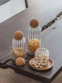 3pcs Glass Jars With Soft Cork Lids, Sealed Round Cork Stoppers, Transparent Candy Food Storage Containers For Spices, Salt, Sugar, Coffee, Tea, Kitchen Organizers Storage Jars - Transparent vertical stripes - View 5