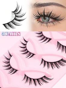 MAANGE 5 Pairs False Eyelashes Cluster Lashes Natural Look, Wispy Manga Eyelash Extensions Strip Cat Eye Lashes Pack With Thin Band Long Anime Korean Fake Eyelash Strip Lashes,Lashes,Eyelashes,Fake Lashes ﻿ - Black - View 7