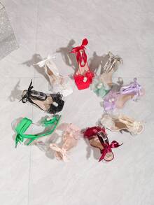 女士优雅高跟凉鞋,时尚仿珍珠蝴蝶结装饰,春夏新款白色缎面交叉绑带,方头水晶透明粗跟,完美适用于夏季派对和婚礼,时尚舒适,适合日常穿着、社交场合和正式场合。 - 白色 - 查看 12