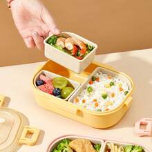 1000ML 3 Compartments Portable Plastic Lunch Box, Cute Patterned Fruit Salad Bento Box, Large Capacity Sealed Leak Proof Lunch Container, Detachable Divided Fruit Fresh-Keeping Box, Microwave Heatable, Suitable For Student And Adult Use In School, Office, Outdoor Camping, Picnic, Travel - Multicolor - View 4