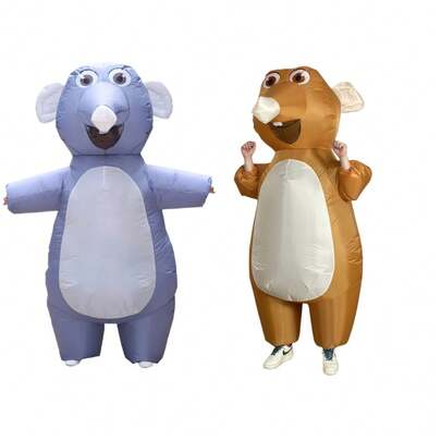 Adult Gray And Brown Mouse Cartoon Inflatable Costume, Unisex, Suitable For Holiday Parties, Gatherings, Funny Performances, And Stage Props