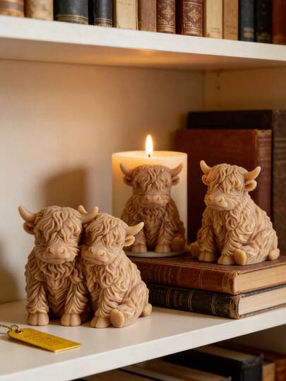 卡通高地牛蜡烛硅胶模具，精细纹理树脂摆件，硅胶模具，节日装饰品，适用于圣诞节、新年、婚礼、情人节等节日，也可用于夏季桌面及其他家具装饰，小型雕像摆件