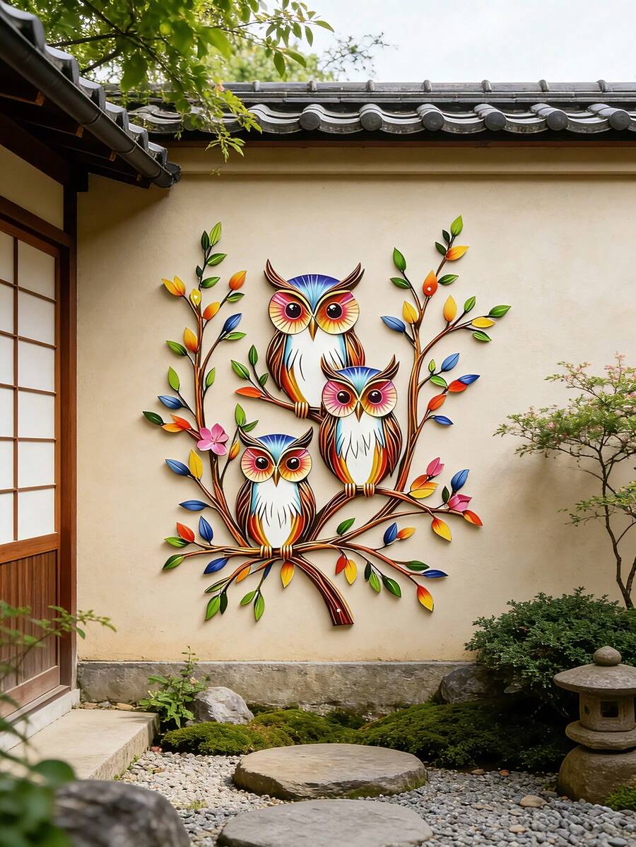 Tranh treo tường hình cú mèo phong cách Bohemian 2D bằng kim loại, kích thước 11,81 inch, thích hợp treo trong nhà và ngoài trời, lý tưởng cho ban công, sân vườn, phòng khách, phòng ngủ và hàng rào ngoài trời. Món quà ngày lễ tuyệt vời dành tặng bạn bè và gia đình.