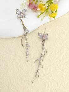 一对优雅蝴蝶耳环，奢华高端独特个性化流苏耳环，适合新娘、宴会、派对等场合佩戴。 - 彩色 - 查看 5