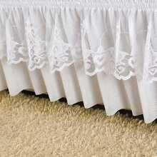 1pc Ruffled White Jacquard Stretch Sofa Cover, Thick Elastic Slipcover For 1/2/3/4 Seater Sofa, Lace Trim, Soft Fabric For Living Room, Bedroom, Study - Beige - View 7