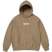 Supreme FW23 Fall/Winter Collection WEEK16 Box Logo Hooded Sweatshirt, Solid Color Logo Pullover Fleece Hooded American Style  Sweatshirt, Unisex - Sandy Color - View 1