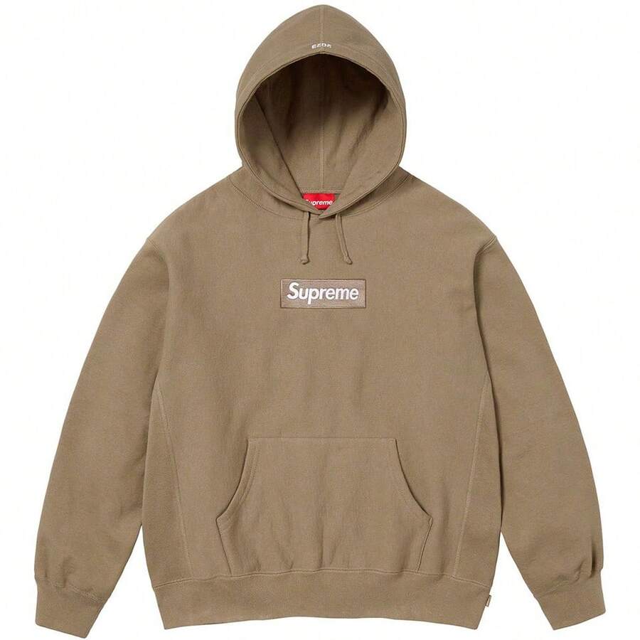 Supreme FW23 Fall/Winter Collection WEEK16 Box Logo Hooded Sweatshirt, Solid Color Logo Pullover Fleece Hooded American Style Sweatshirt, Unisex - Sandy Color - View 1
