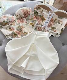Elegant Women's Neoprene Short Skirt With Button - Style - Cream - View 1