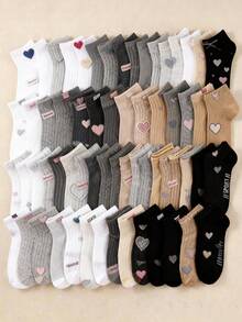 20双儿童船袜，儿童运动袜，条纹袜身，心形和螺旋字母图案，适合日常穿着，适合1-16岁男孩女孩，透气柔软舒适，是送给孩子的绝佳生日礼物 - 彩色 - 查看 1