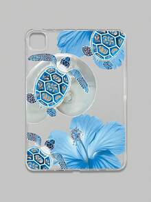 1pc Blue Sea Turtle & Hibiscus Flower Print Protective Case, Transparent TPU Shockproof Protective Cover, Tropical Coastal Aesthetic Design, Compatible With Cases, 11th Generation - Clear - View 47