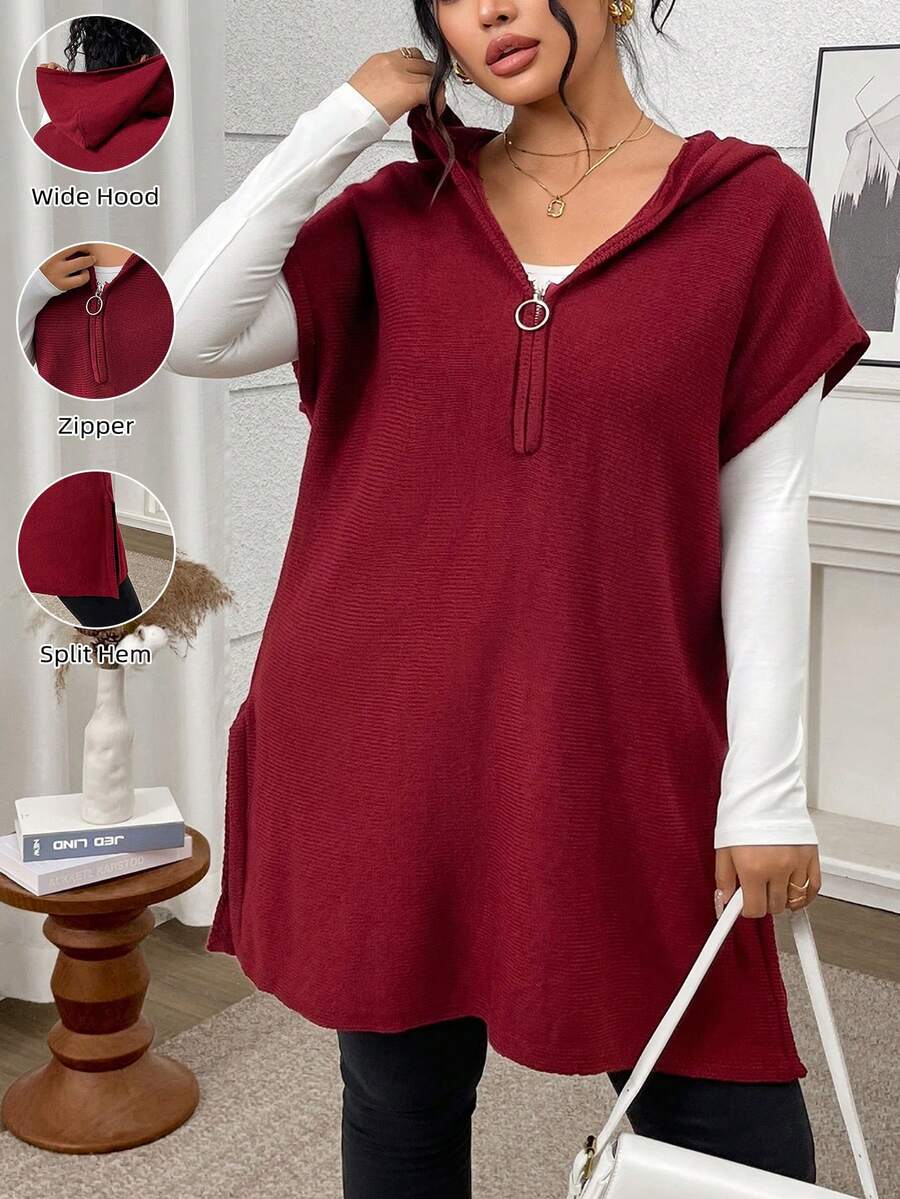 Women's Fashionable Loose Hooded Sleeveless Mid-Length Pullover Spring