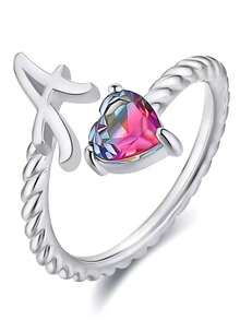 1 chiếc nhẫn thiết kế 26 chữ cái thời trang tối giản dễ thương dành cho phụ nữ, thích hợp đeo hàng ngày ở ngón trỏ - Bạc - Xem 15