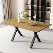 Rectangular Dining Table With Crossed Legs, Coffee Table, Modern And Simple Wrought Iron, L140*W80*H76cm, Oak And Black [OLD REFERENCE: N634P243368A] - Khaki - View 9