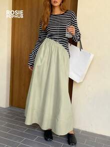 ROSIE POPHUB 女士浅绿色休闲百搭A字裙，优雅学院风，适合婚礼、音乐节、户外活动，春夏秋冬四季皆宜，新品上市 - 綠色 - 查看 5