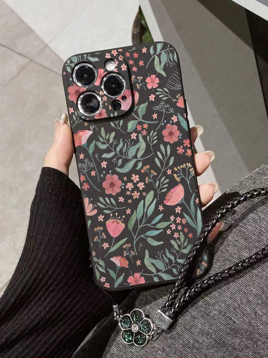 花朵图案单件装打孔边缘碎花彩绘加厚防摔彩绘手机壳，配有装饰编织腕带，兼容 16/11/16pro/16plus/16promax/16e/15Promax/13/14/12/XS/XR/7G/8P、Galaxy S25/S25PLUS/S25 Ultra/A16/A36/A26/A56/A50/A12/A32/A52/A72/A51/A21S/A13/A14/S24/S24PLUS/S24Ultra、S22/A52/A53/A54/A55、11/12Pro/12/12X/13Pro/14Pro/15Pro 等机型。 10/9/Note9/12c/Note11pro/Note8Pro - 彩色 - 查看 1