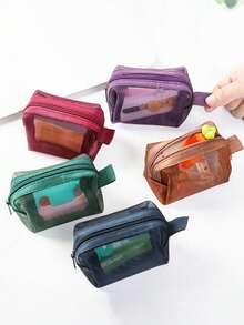 1个小型手提包，方形网状零钱包，迷你钥匙包，耳机包，化妆包，数码包，透明收纳袋，便携式化妆包，拉链收纳袋，零钱、钥匙和卡片收纳袋，适合存放口红、化妆刷、护肤品、小物件，居家、度假、节日（万圣节、圣诞节）等场合，多功能用途 - 彩色 - 查看 2