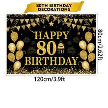 1 套，80 岁生日装饰套装（男女通用） - 80 岁生日快乐横幅派对装饰，黑金 80 周年纪念生日派对用品，室内外生日装饰，黑金闪光 80 岁生日派对背景（31.5 x 47 英寸） - 80歲 - 查看 4