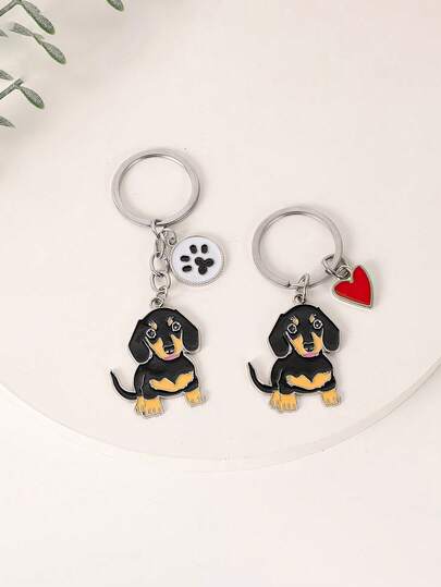 1个金属可爱“我爱腊肠犬和斗牛犬”钥匙扣，汽车钥匙链，宠物狗心形吊坠，送给他的礼物，金属吊坠，送给好朋友的礼物，万圣节，情人节，汽车配件，包包装饰，复古/Y2K风格