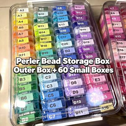 1 Set 60 Slots Bead Storage Box, Comes With 221 Color Sticker Cards, Handcraft Organizer Box With Large Capacity And Dust-Proof Design
