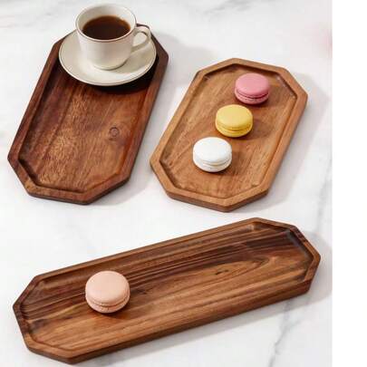 八角形木质展示托盘，两种尺寸可选，中式风格，可重复使用，可作杯托和水果盘，适用于甜点、小吃、蛋糕，经久耐用，适合节日、婚礼、派对等场合。