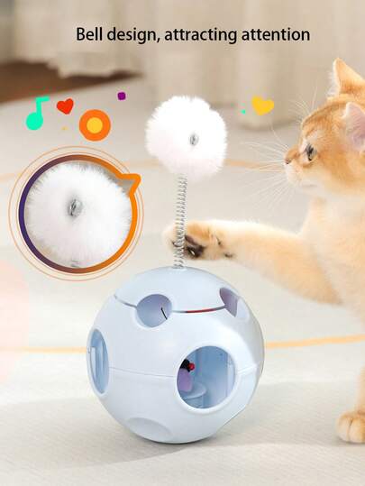 5-In-1 Cat Rocking Toy, Shaking & Sounding, Self-Entertainment Spring Teaser Ball, Food Dispenser, Interactive Training, Built-In Simulated Insect