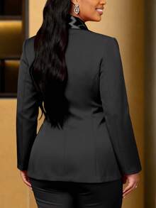 Áo khoác blazer nữ màu đen thanh lịch với nơ satin lớn, tay dài, thích hợp cho các dịp công sở trang trọng, mùa xuân. - màu đen - Xem 7