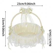 大型花童婚礼篮，蕾丝蝴蝶结婚礼篮，带可折叠提手，婚礼仪式派对用品 - 1PC - 查看 3