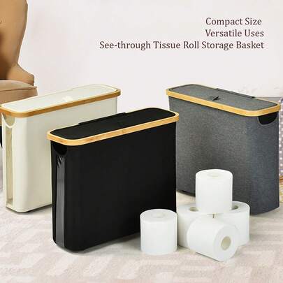 Cesta de almacenamiento de papel de baño plegable de gran capacidad con tapa y asa - Organizador ahorra espacio para 12 o 16 rollos de papel higiénico estándar, diseño plegable duradero, tapa de fácil acceso, asa de transporte cómoda, organizador de baño multifuncional para el hogar, apartamento, baño de invitados, lavandería y encimera del tocador, compatible con decoración moderna, montaje rápido, mantiene los rollos listos y sin desorden, ideal para renovación de baño y uso diario, solución de almacenamiento versátil para hogares familiares, apartamentos, dormitorios y espacios pequeños