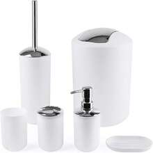 Bathroom Accessories -6 Piece Plastic Toothbrush Holder,Toothbrush Cup,Soap Dispenser And Dish,Toilet Brush Holder,Trash Can,Tumbler Straw Gift Set, Brown White Gray Black - Multicolor - View 18