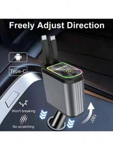 Fast Charging Mobile Car Charger Four-In-One Retractable Car Charger 66W Fast Charging With Ambient Lighting Effect And Red Starry Sky Ceiling Lamp 180° Adjustable Plug Built-In Type-C/IOS Interface Retractable Cord Length 80cm Suitable For IPhone 16/15/14/13 Plus/Pro/Pro Max/Android Mobile Phones Compatible With Samsung S23/22 Pixel And Other S23 Series Mobile Phones/Tablets Suitable For Daily Commuting Long-Distance Driving Driving Charging And Other Scenarios Auto Accessories Auto Essentials Spring Gift - one-size - View 5