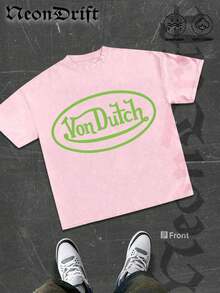 NeonDrift Double-Sided Printing Men's T-Shirt Men's Short-Sleeve T-Shirt100% Cotton Fabric Soft & Skin-Friendly Unisex Style Gifts For Spring Festival, Valentine's Day, St. Patrick's Day & World Cup-Van Dutch Dragon Print Men T Shirt Classic Americana Style Graphic Tee Streetwear Fashion Casual Wear For Car Enthusiasts And Vintage Culture Lovers - 淺粉色 - 查看 2