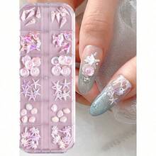60pcs Summer Beach 3D Detailed Nail Art Decorations - Coconut Tree, Shell, Starfish, Pearl Shell, Fish Tail, Conch Designs, Beach Party, Aurora Purple Nail Stickers, Nail Art Supplies, Hypoallergenic, Convenient Storage Box Nails - Màu Hồng baby - Xem 9