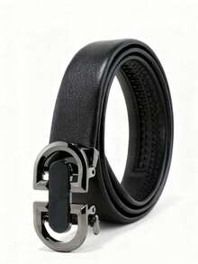 1条全新高品质男士皮带，休闲商务自动扣真皮皮带，时尚百搭男士裤带 - 槍黑色 - 查看 5