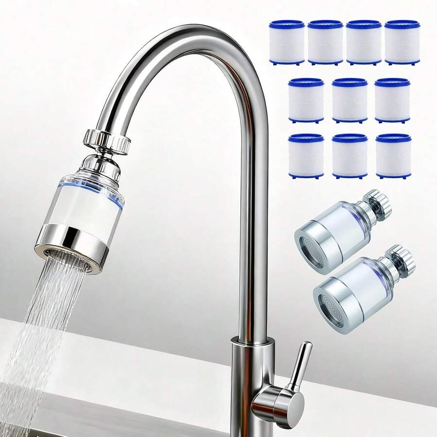 Bộ lọc nước vòi 10/20/30 chiếc, bộ lọc vòi xoay 360°, bộ lọc vòi phòng tắm loại bỏ florua và nước cứng, máy lọc nước bồn rửa nhà bếp, bao gồm nhiều lõi lọc thay thế. - A - Xem 1