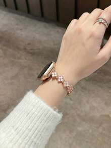 1 条女士镶钻星空表带，兼容 38/40/41/42/44/45/46/49 毫米表盘，兼容 Ultra/SE10/9/8/7/6/5/4/3/2/1 型号。 - 玫瑰金 - 查看 1