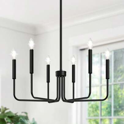 1pc Modern Minimalist Iron Branch Pendant Light, Vintage Industrial 6-Lights Chandelier, Suitable For Living Room, Bedroom, Dining Room, Foyer, Black/Black Gold/Gold Color, E14 Bulb Base, Adjustable Hanging Rod, 85-265V, Bulbs Not Included