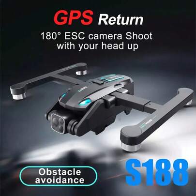 S188 Professional GPS Drone – Brushless Power For Wind Resistance, Auto Return Home, 180° Adjustable Lens, HD Video Transmission, Smart Follow & Orbit Flight, Ideal For Travel, Vlogging & Aerial Filming With 2 Batteries & Portable Case