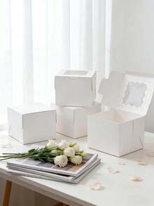 5pcs/10pcs 6*6*5in Wave Window Macaron Packaging Boxes, Large White Cardboard New Gift Boxes With Window And Wave Edge For Pastries, Chocolates, Cookies, Desserts, Suitable For Birthday, Party, Wedding - View 9