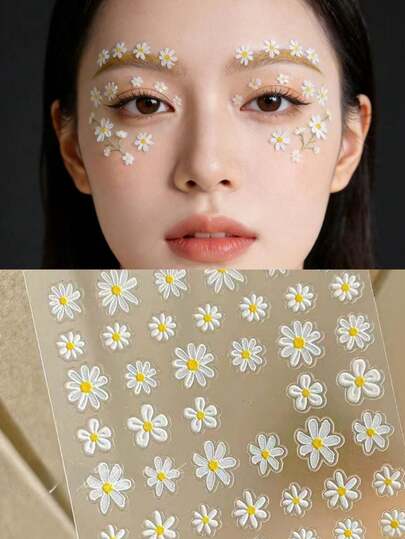 1pc 3D Daisy Face Stickers, Flower Moon Cloud Pattern For Concerts, Children's Stage Performance, Photo Decoration, Music Festival Makeup Stickers