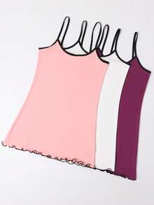 3pcs/Set Women's Spaghetti Strap Nightgown, Polyester Knit Fabric, Fashionable Thin Nightdress Sleepwear, Spring/Summer - Multicolor - View 3