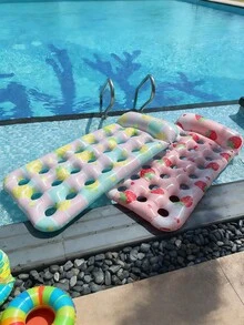1pc Inflatable Float, Hollow Design, Fruit Style With Strawberry And Pineapple Elements, Made Of PVC Material, With Pillow, Suitable For Water, Beach, Pool Activities, Theme Parties, Inflatable Water Float, Pool Inflatable Floating Seat, Inflation Pump Needs To Be Purchased Separately - Fruit Hole Floating Shelf - View 5
