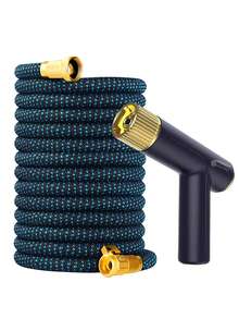 美国标准伸缩式花园软管，带可调节高压喷嘴，适用于洗车和浇水 - B - 查看 14