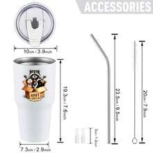 30oz Stainless Steel Tumbler Black White Options,  Raccoon And Baby In Box Advert Street Of Raccoons Graphic Cups, Insulated Travel Coffee Mug With Lid And Straw , Double Wall Vacuum Reusable Travel Cups, Funny Birthday Party Gift For Women & Men - trắng - Xem 3