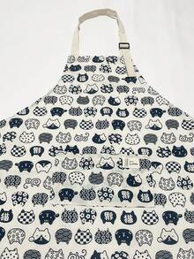 1件可调节猫咪图案围裙，男女通用，简约风格，带口袋，适合厨师、服务员、厨房烹饪、烧烤、美发师等，实用厨房工具，可机洗 - 多色 - 查看 9