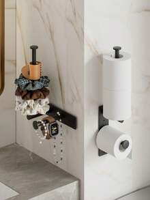 1PC Multi-Functional, Drill-Free Wall-Mounted Tissue Holder Is Suitable For Home Bathrooms, Hotels, Kitchens, And RVs. It Can Hold Rolls Of Paper, Watches, And Other Small Items. - Multicolor - View 1