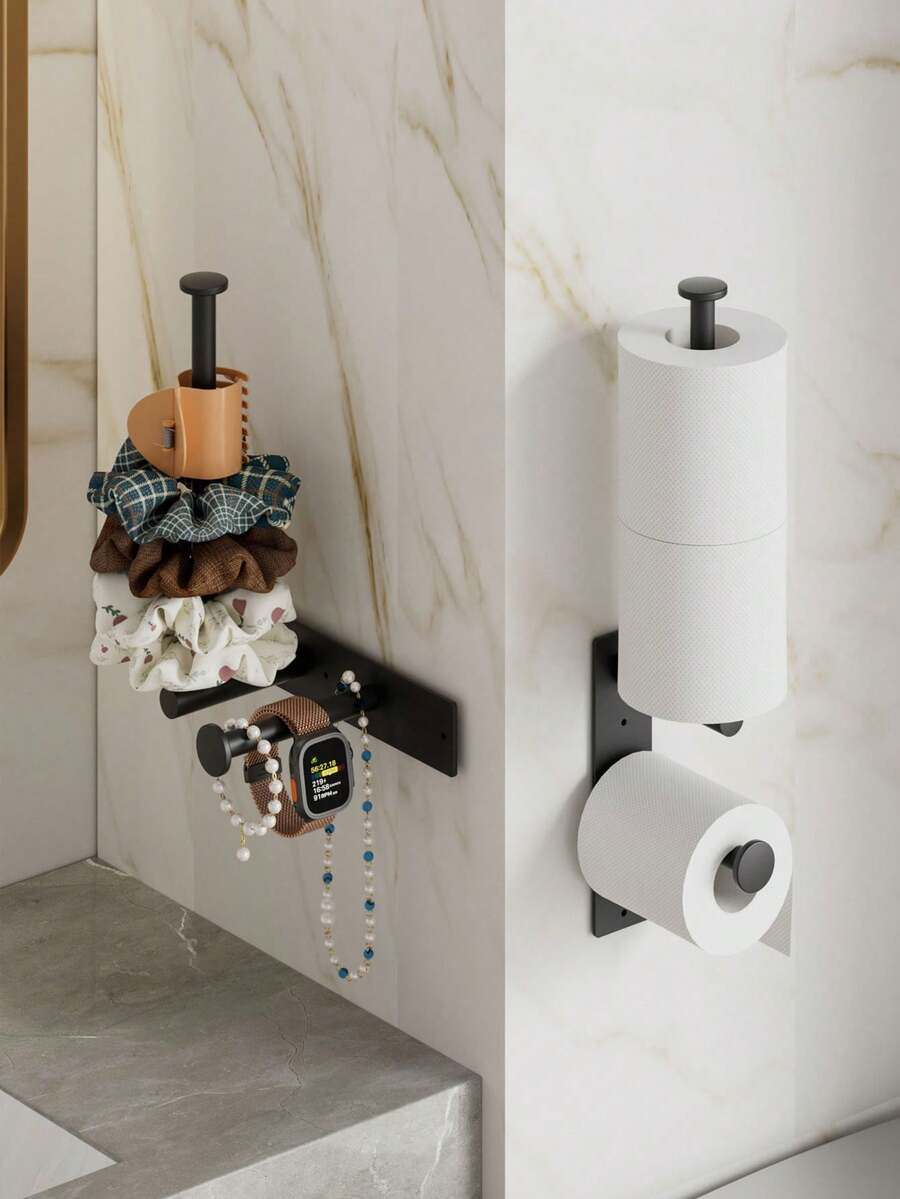 1PC Multi-Functional, Drill-Free Wall-Mounted Tissue Holder Is Suitable For Home Bathrooms, Hotels, Kitchens, And RVs. It Can Hold Rolls Of Paper, Watches, And Other Small Items. - Multicolor - View 1